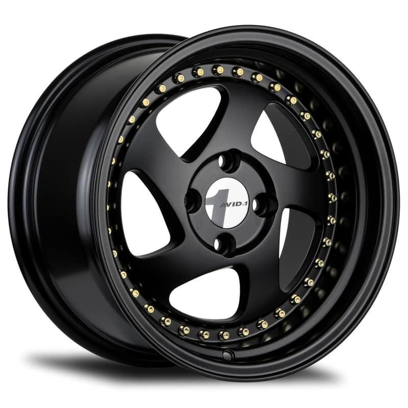 AVID.1 AV-19 15X8 +25 4X100 MATTE BLACK GOLD RIVETS