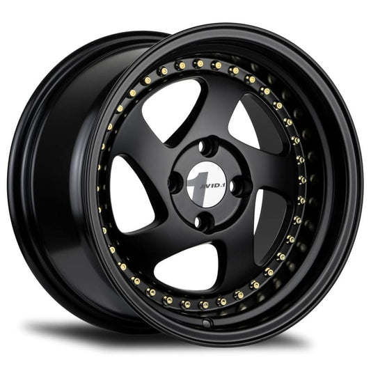 AVID.1 AV-19 15X8 +25 4X100 MATTE BLACK GOLD RIVETS