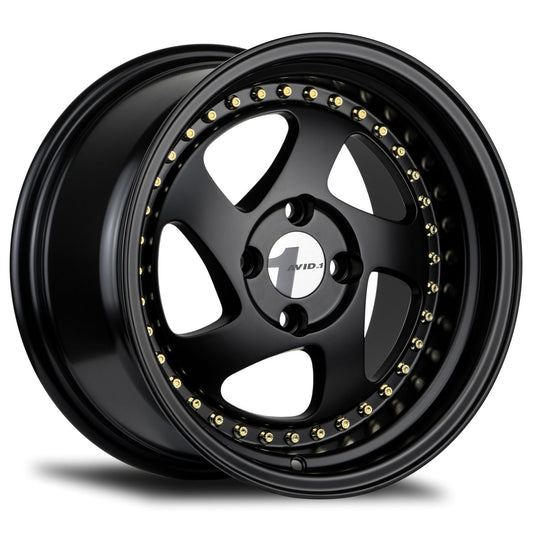 AVID.1 AV-19 15X8 +25 4X100 MATTE BLACK GOLD RIVETS